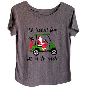 Adiva Oh What Fun It Is To Ride Santa Golf Cart Tee Women's Medium NEW